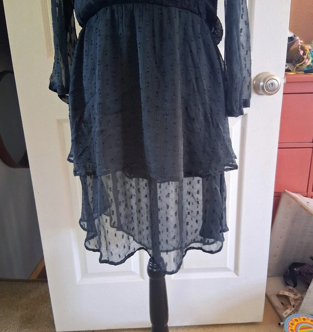 Free People Black Daliah Swiss Dot Long Sleeve Mini Dress Size Medium